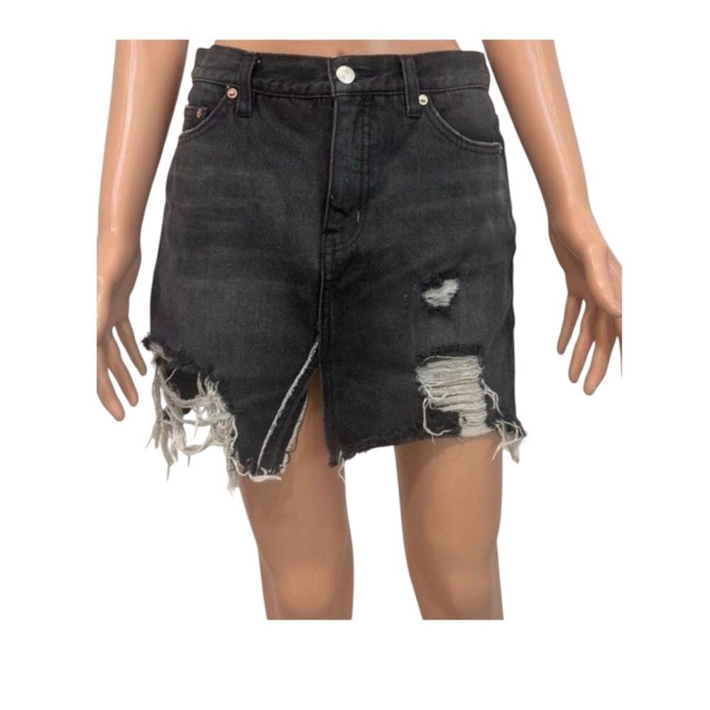 Free People 26 relaxed distressed destroyed denim jean skirt SK 3244